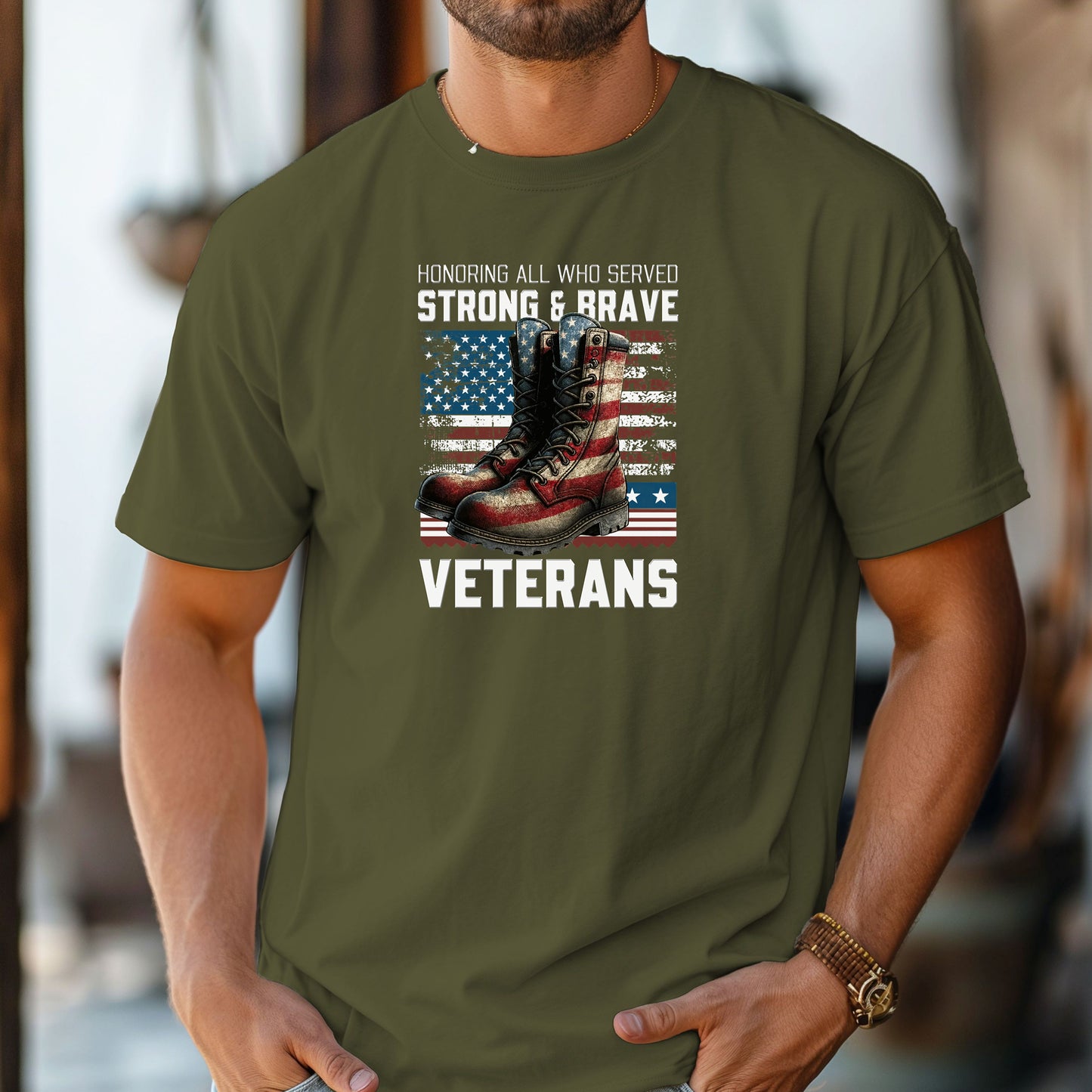 Honoring All Who Served Strong & Brave Veterans T-Shirt, Patriotic Tribute Tee