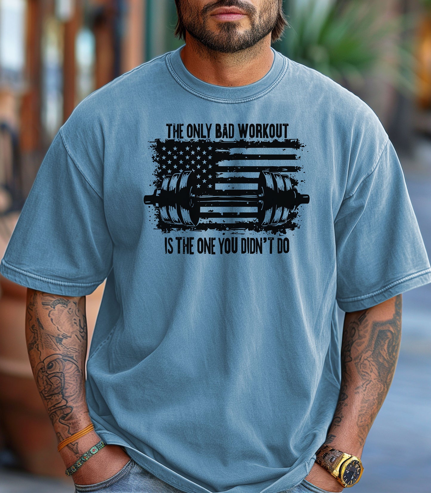 The Only Bad Workout Is The One You Didn’t Do Gym T-Shirt, Patriotic Barbell Fitness Shirt