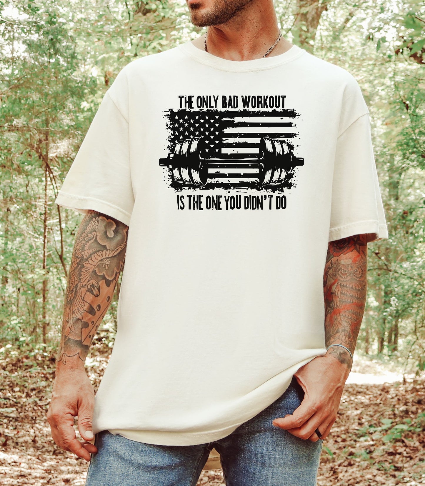 The Only Bad Workout Is The One You Didn’t Do Gym T-Shirt, Patriotic Barbell Fitness Shirt