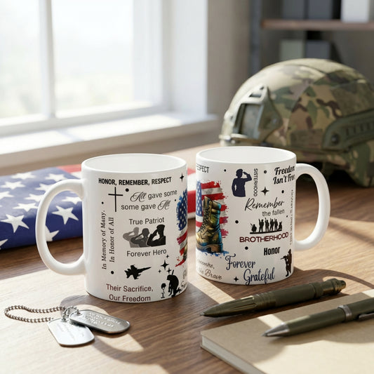 Honor Remember Respect Veteran 11oz Mug, Patriotic Memorial Tribute Cup