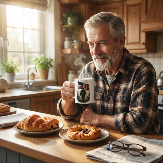 Personalized Veteran Memorial Mug — Soldier Walking with American Flag