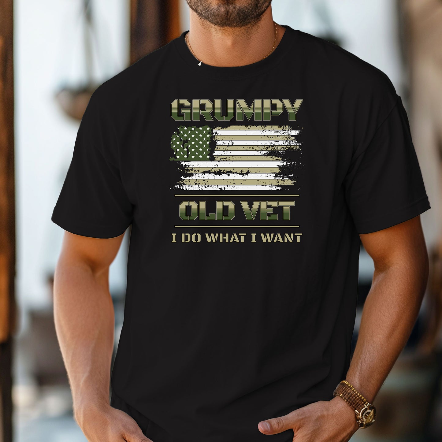 Grumpy Ol' Vet T-Shirt, Distressed American Flag, "I Do What I Want" Military Veteran Tee