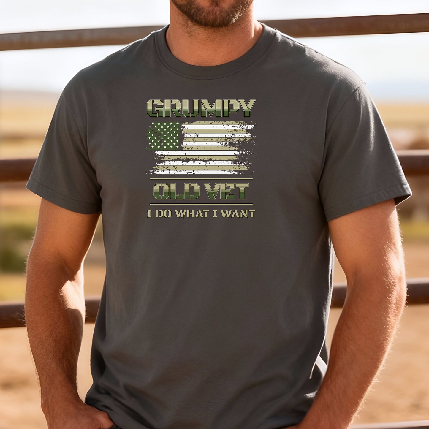 Grumpy Ol' Vet T-Shirt, Distressed American Flag, "I Do What I Want" Military Veteran Tee