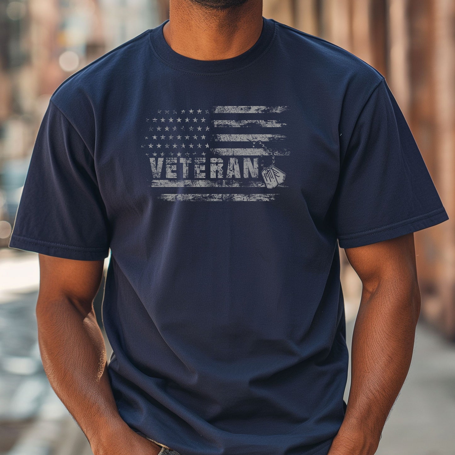 Veteran Distressed Flag T-Shirt with Dog Tags, Military Tribute Tee