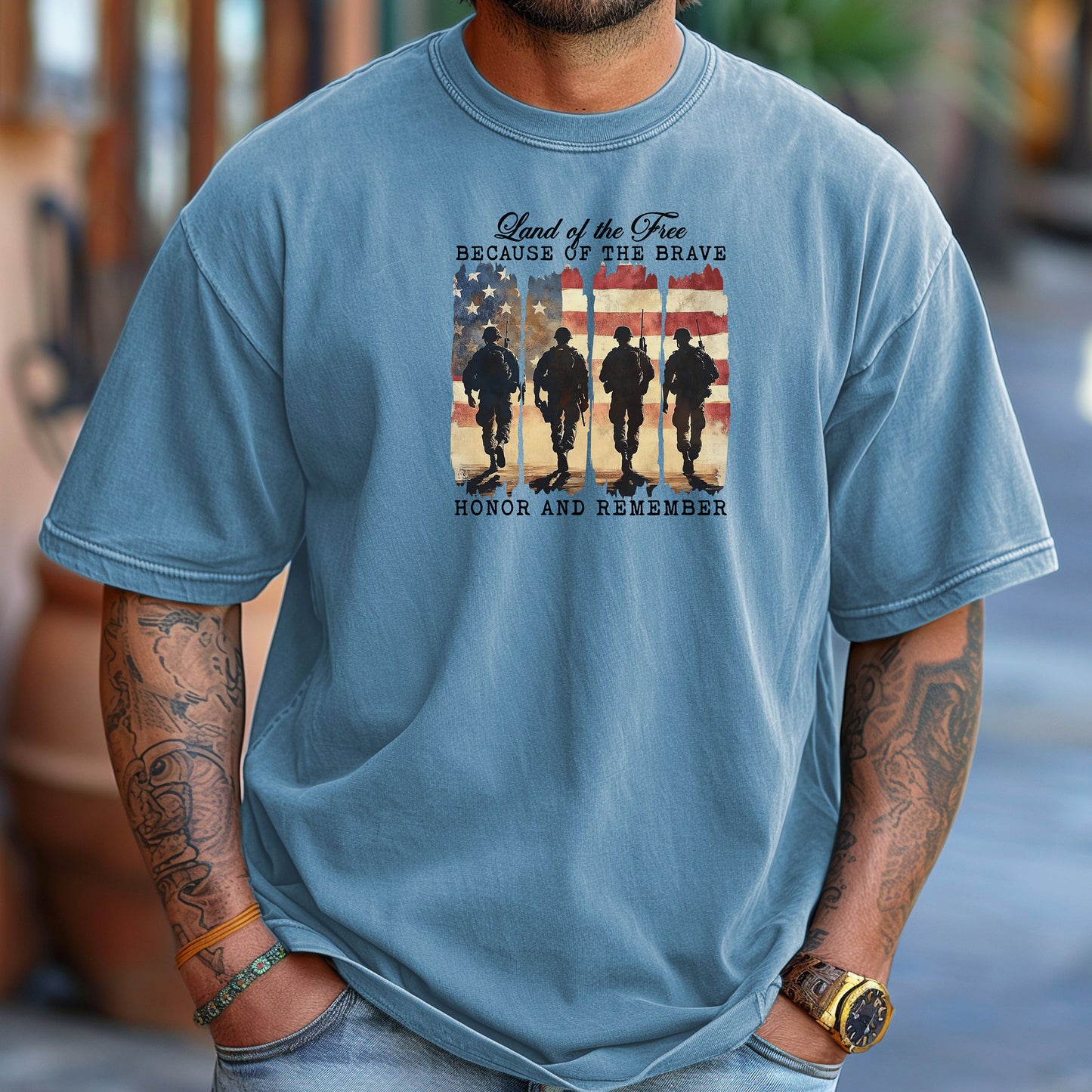 Land of the Free Because of the Brave T-Shirt – Veteran Tribute Tee